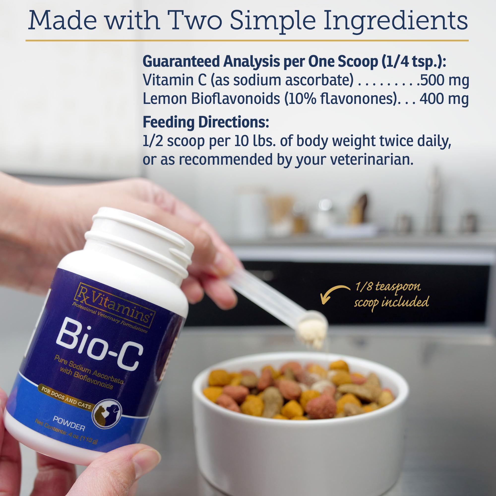 Rx Vitamins Bio-C immune support powder ready to mix into meals.