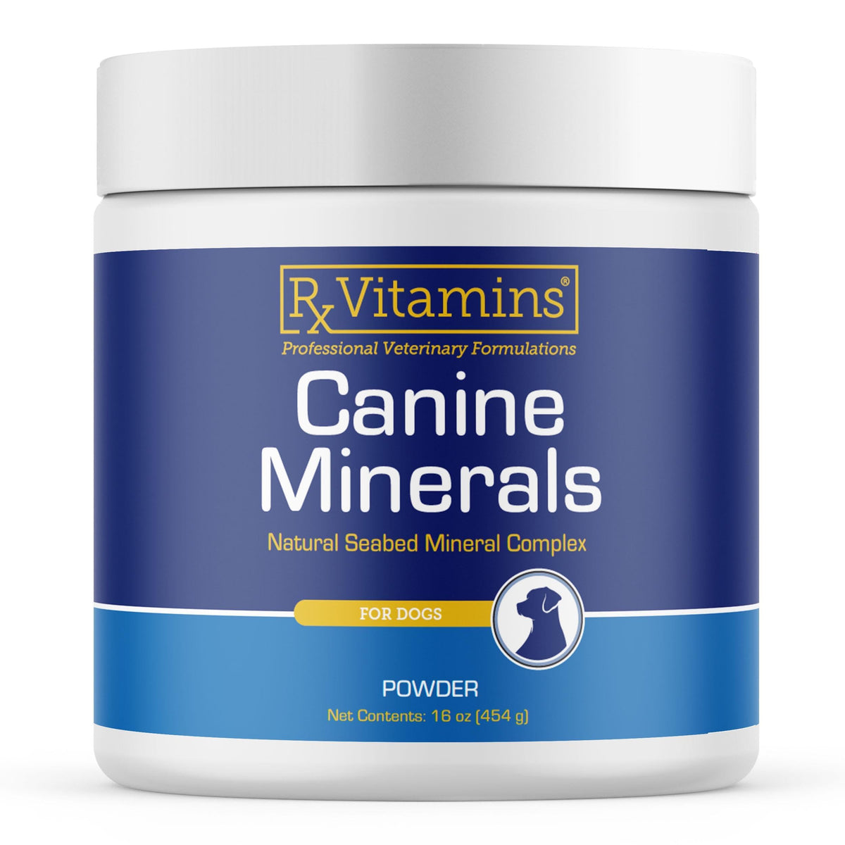 Rx Vitamins Canine Minerals bottle front showing mineral blend for bone and joint support