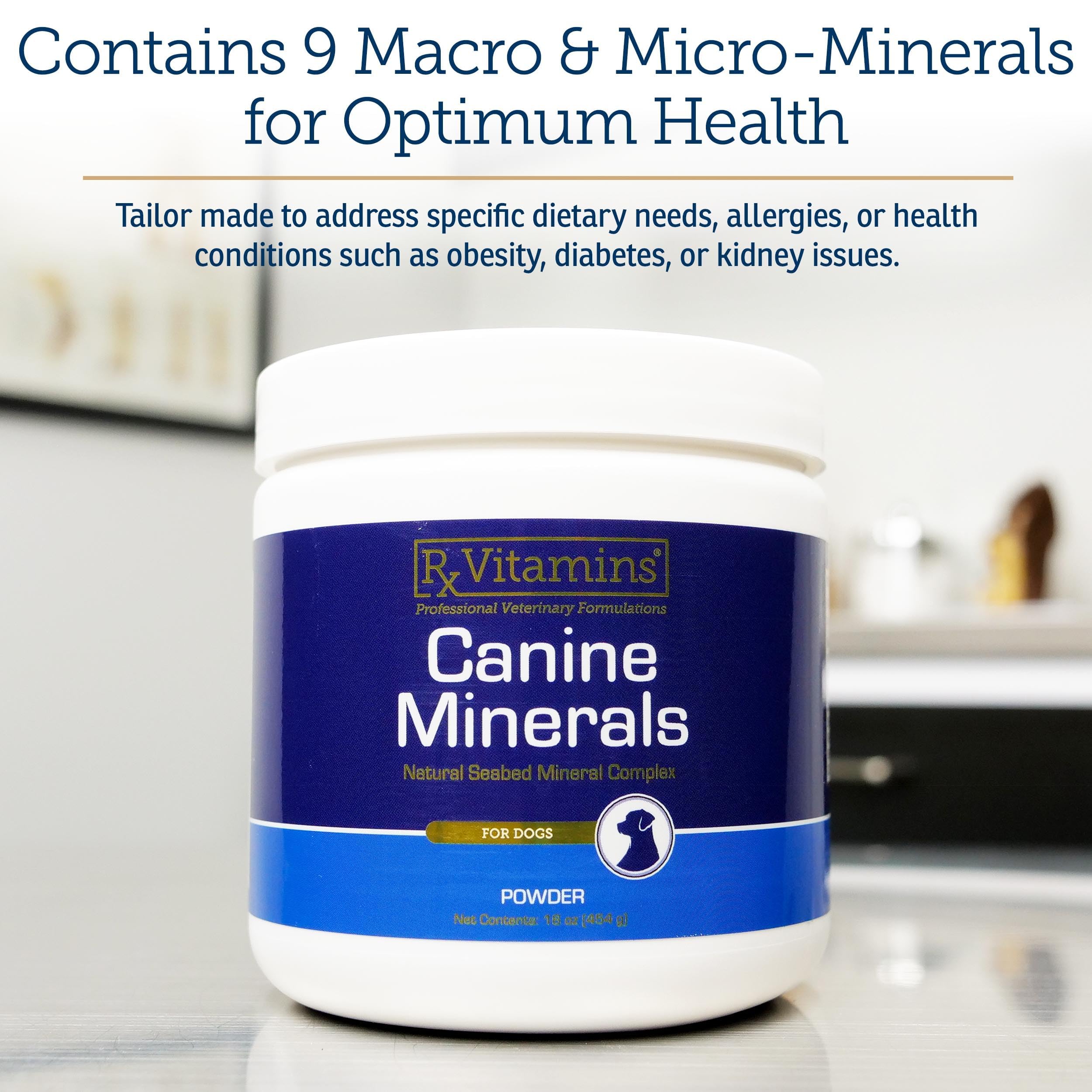 Rx Vitamins Canine Minerals measuring scoop for easy daily dosing