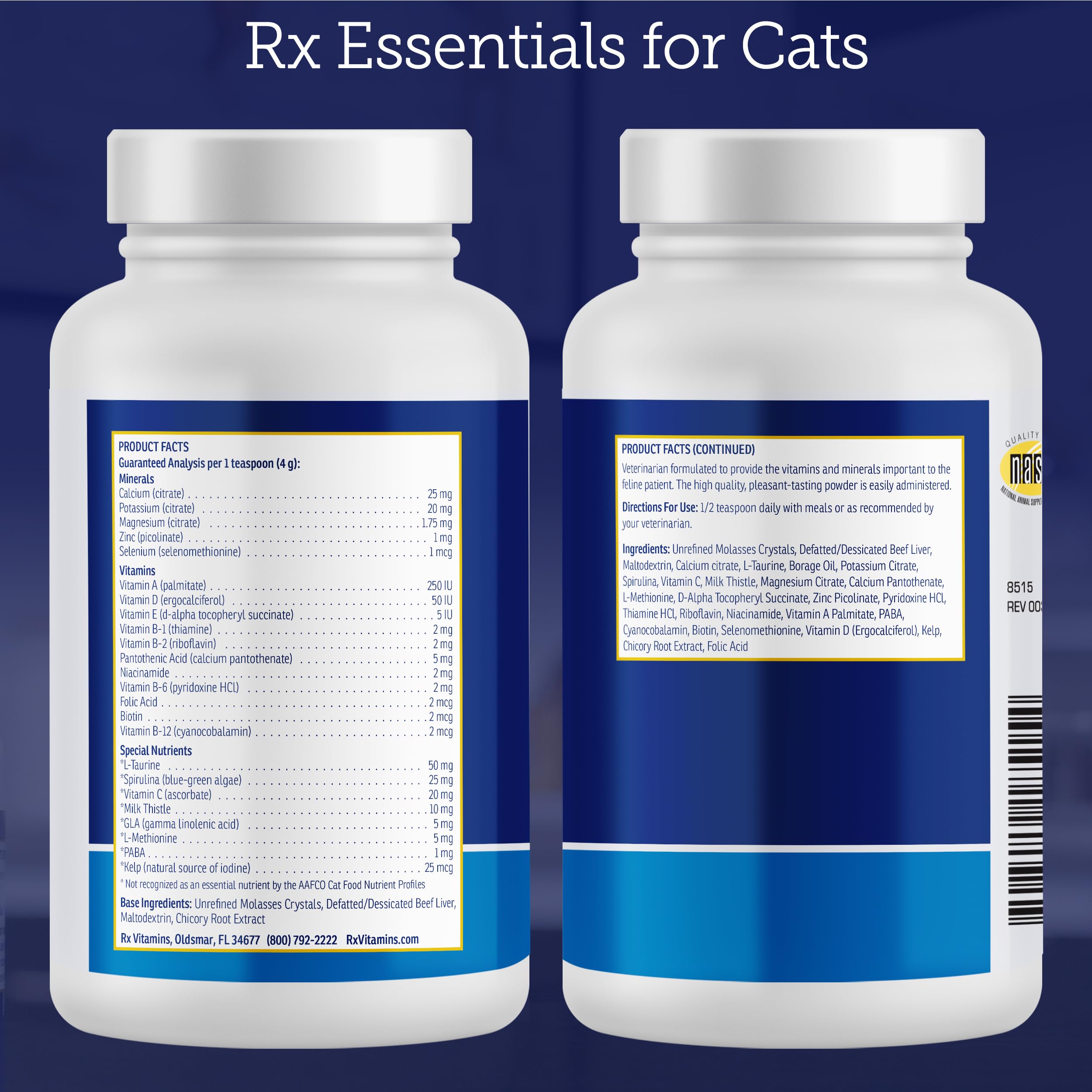 Rx Vitamins Essentials for Cats measuring cup facilitates simple dosing