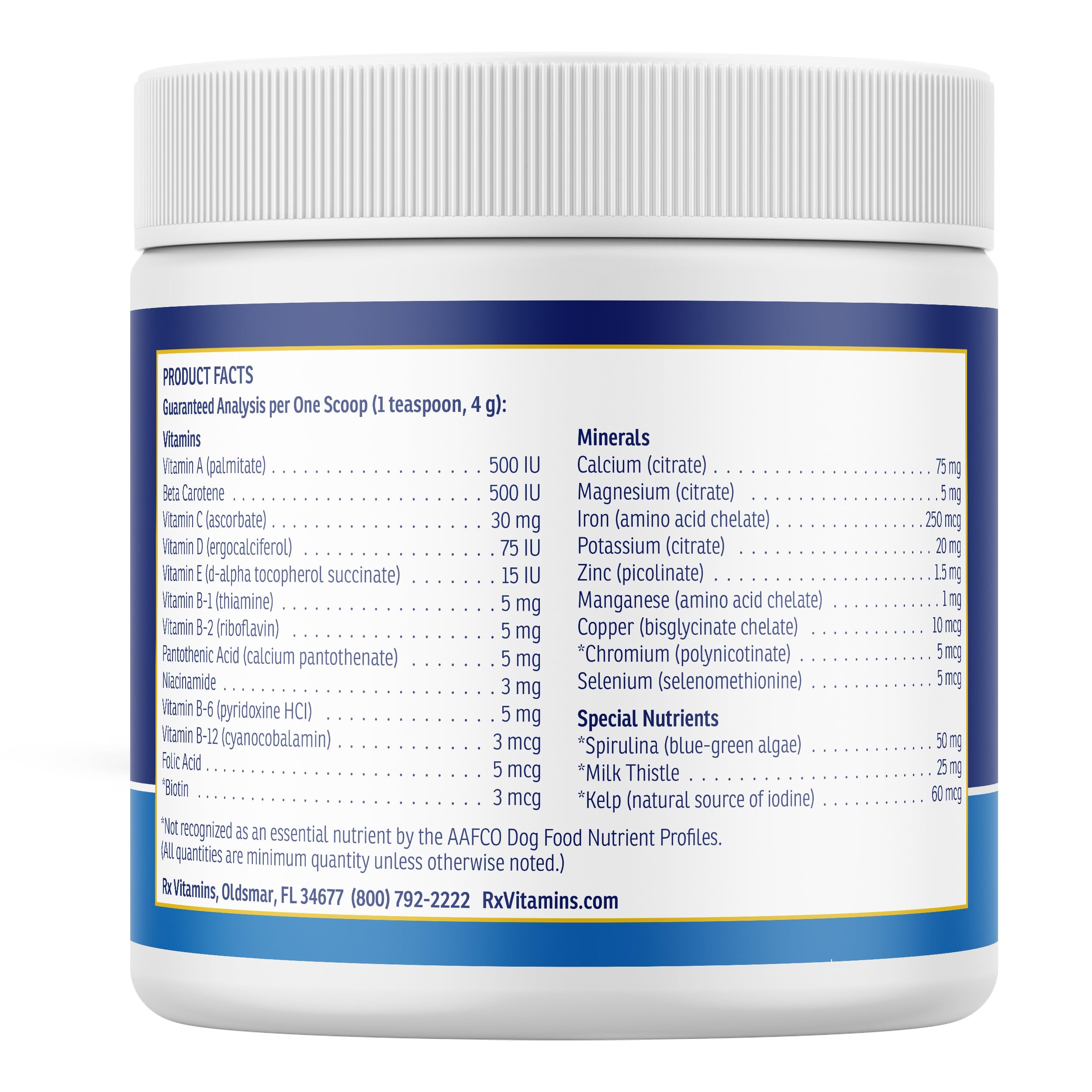 Rx Vitamins Essentials for Dogs milk thistle bottle label suggests liver-support botanicals