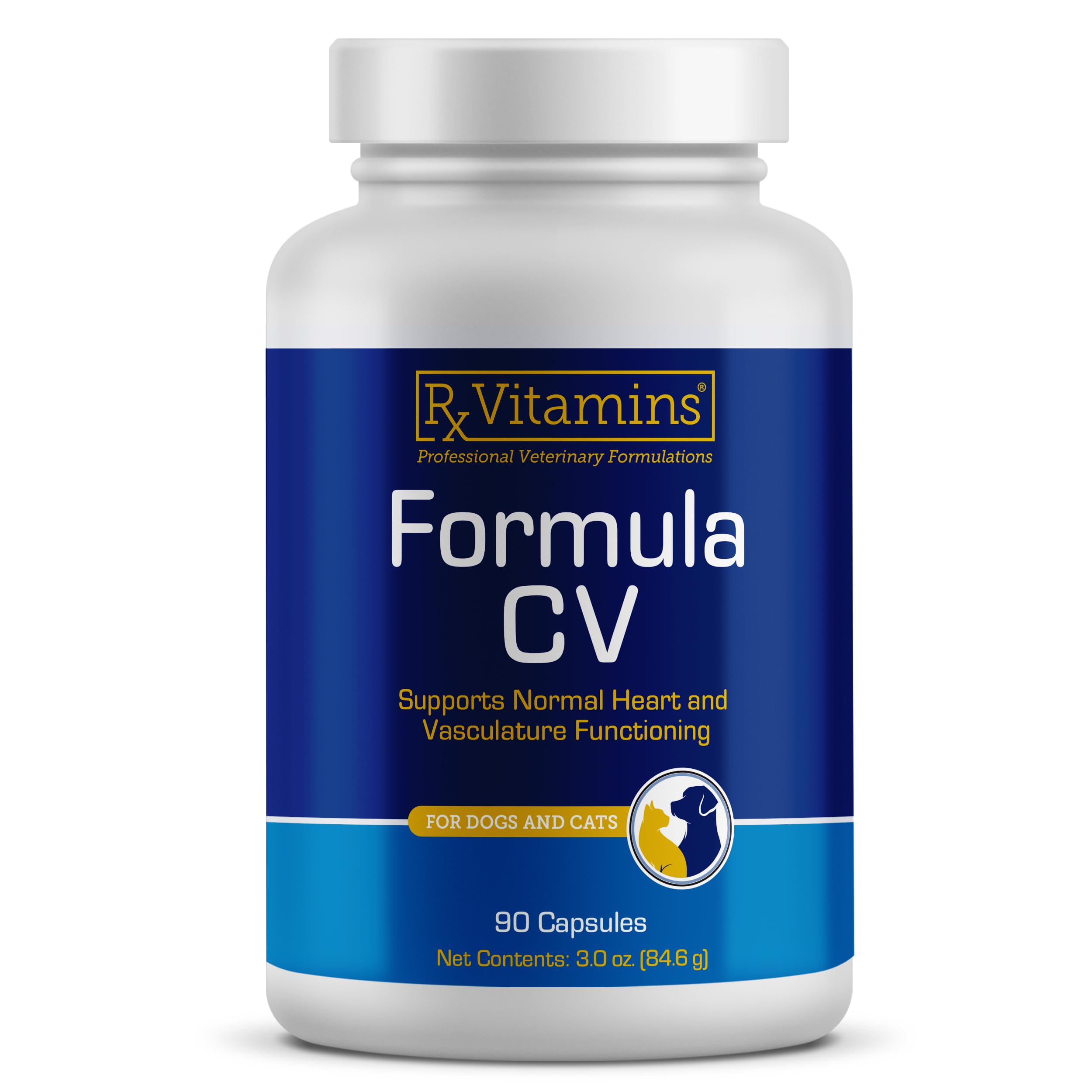 Rx Vitamins Formula CV bottle with pour for easy dosing and heart support.