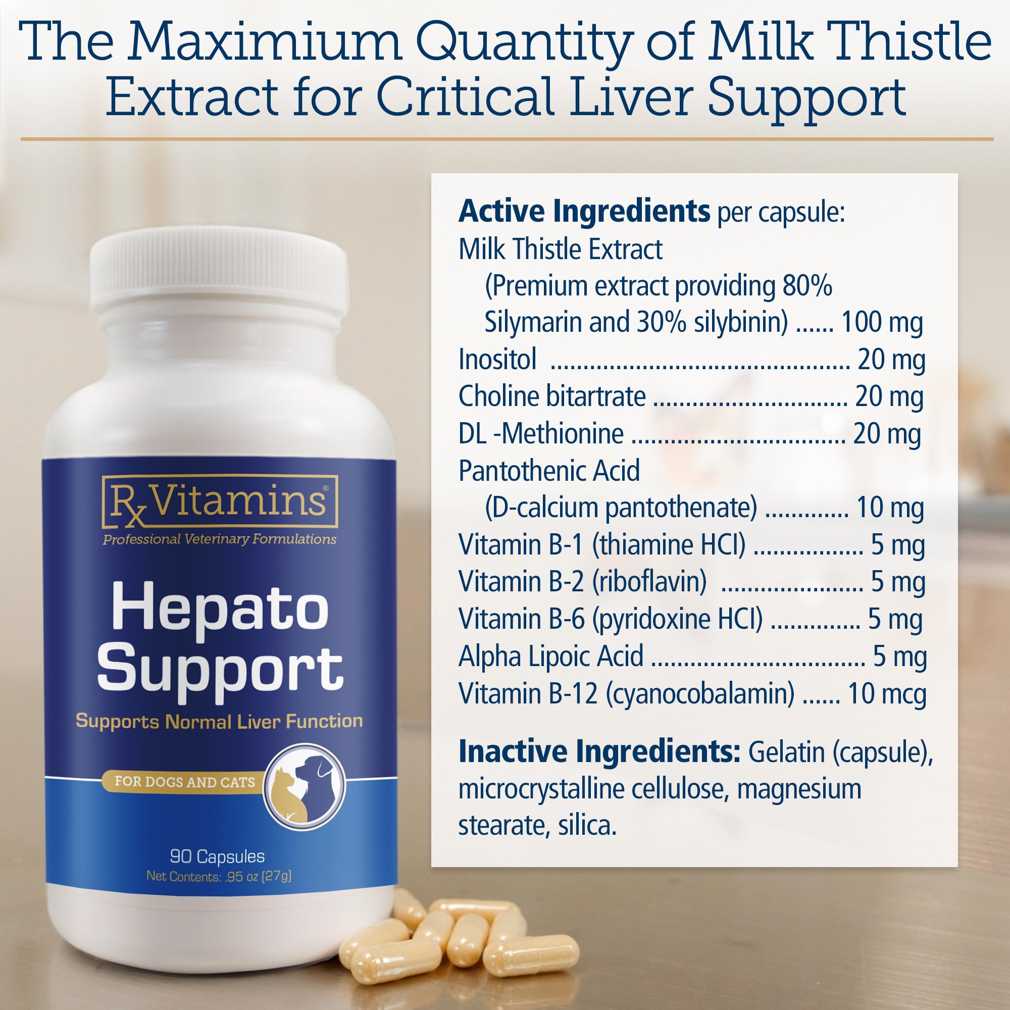 Cat-friendly Rx Vitamins Hepato Support added to food for simple liver care.