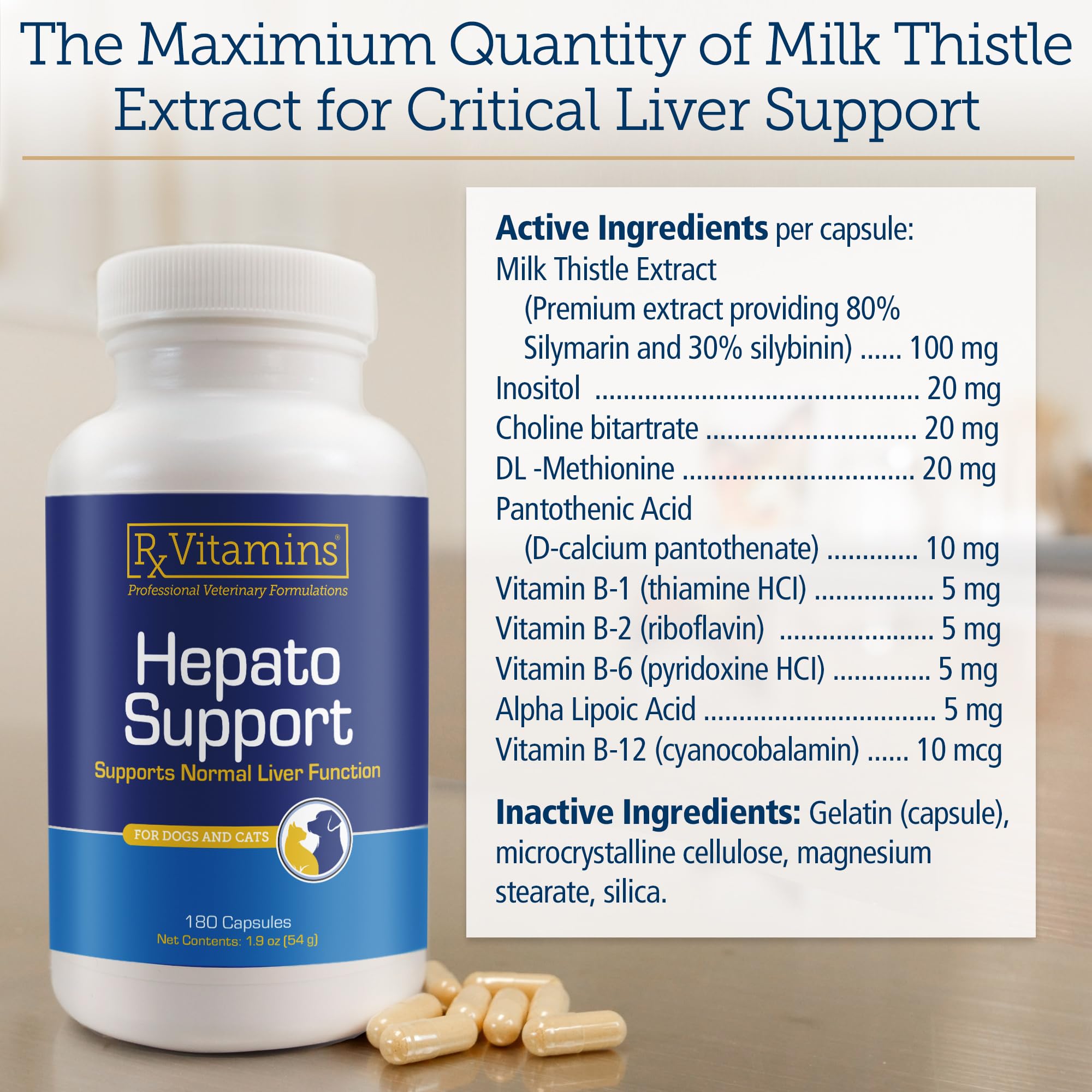 Rx Vitamins Hepato Support easy-to-dose capsules for pets.