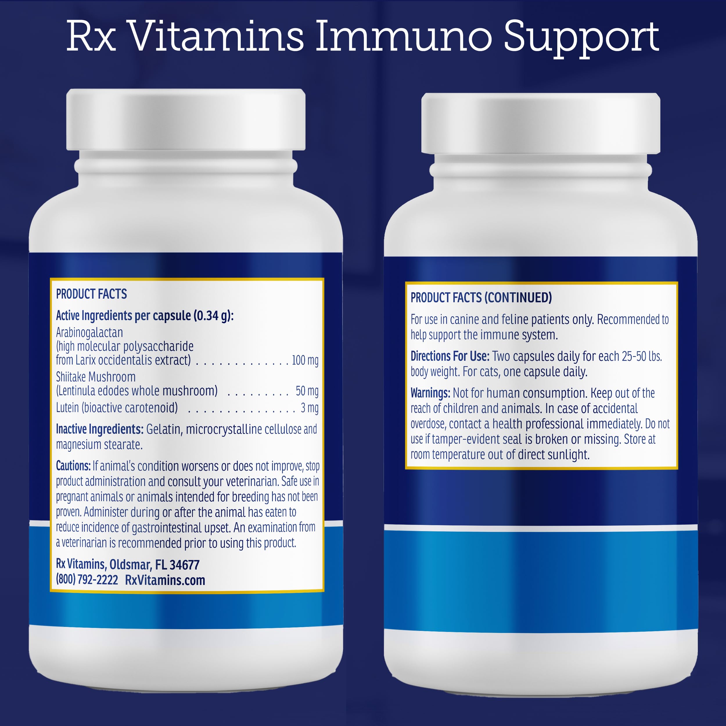 Rx Vitamins Immuno Support features arabinogalactan, a plant nutrient supporting immune wellness.