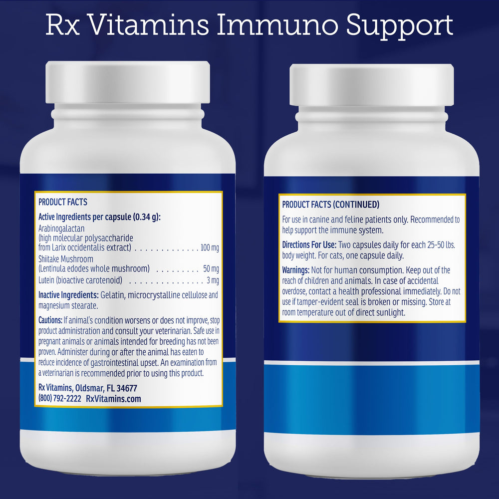 Rx Vitamins Immuno Support features arabinogalactan, a plant nutrient supporting immune wellness.