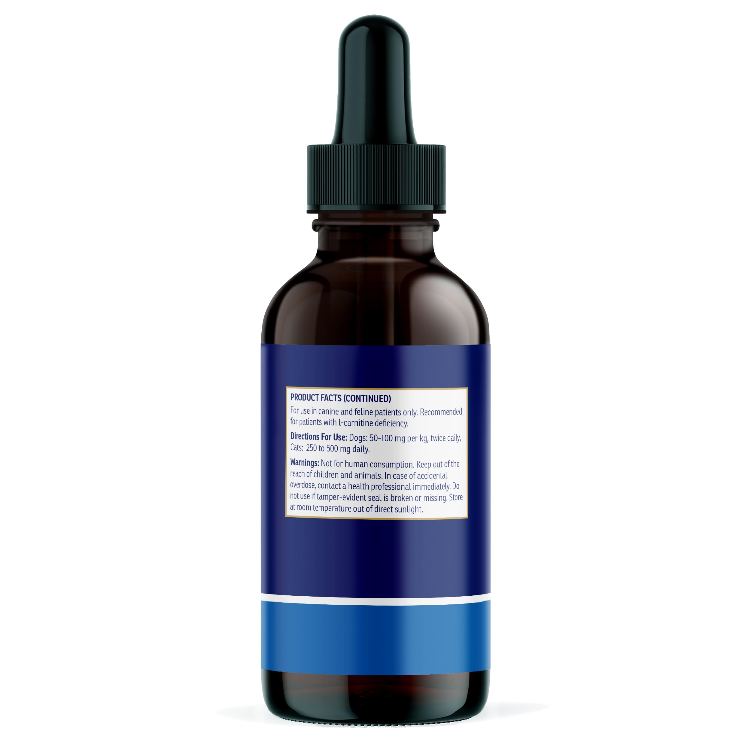 Measuring-scoop beside bottle suggests precise daily dosing for dogs and cats.