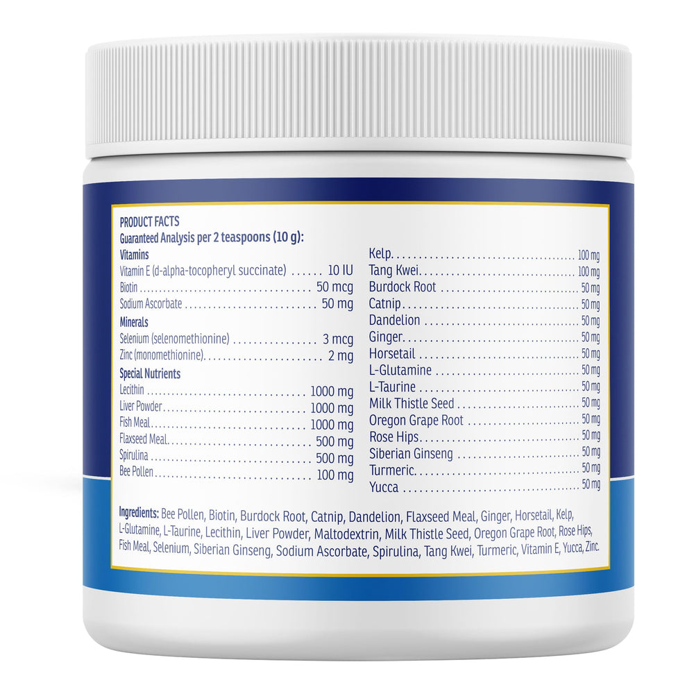 Rx Vitamins Nutritional Support cat food topper sprinkled on cat food.