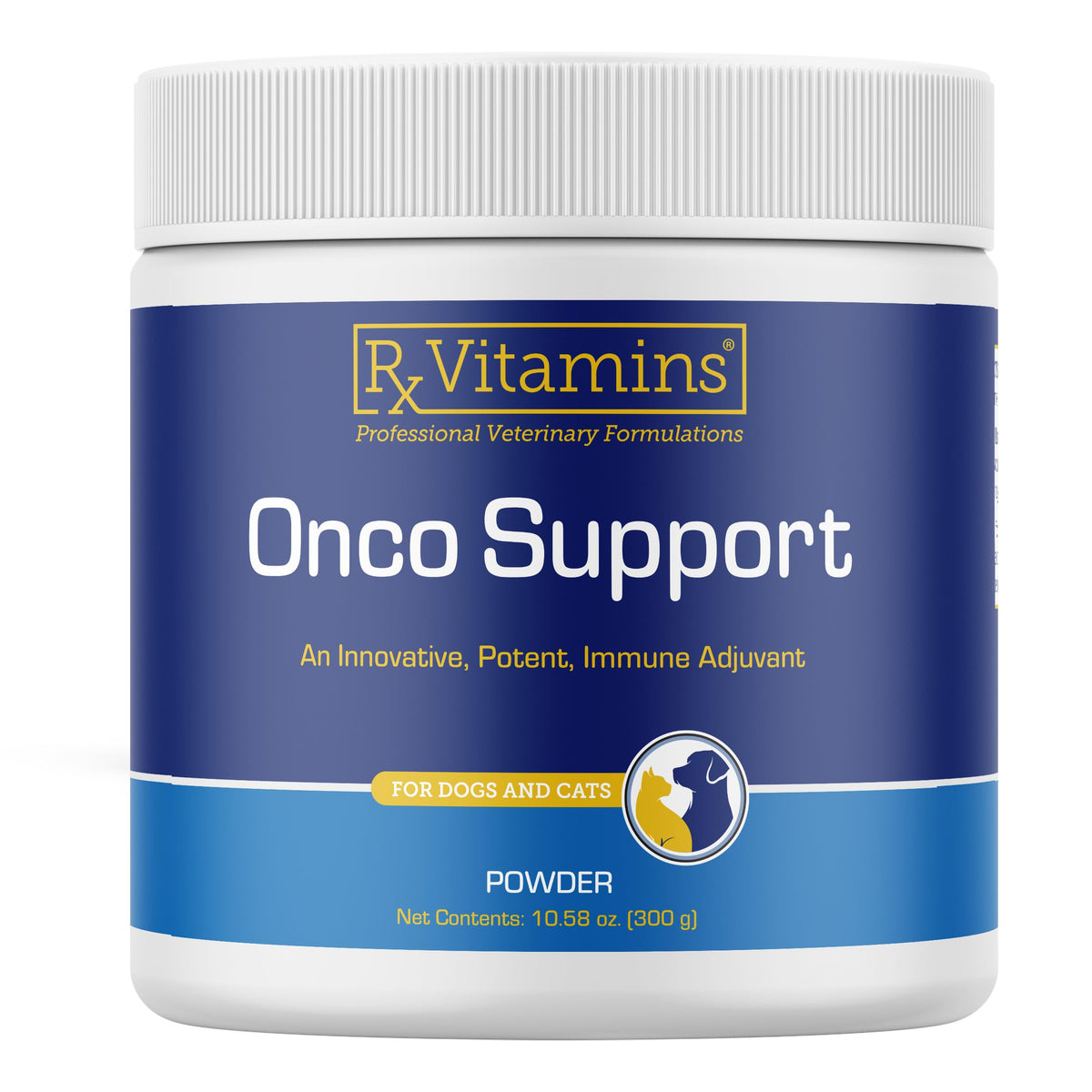 Rx Vitamins Onco Support bottle front showing immune and gut health focus.