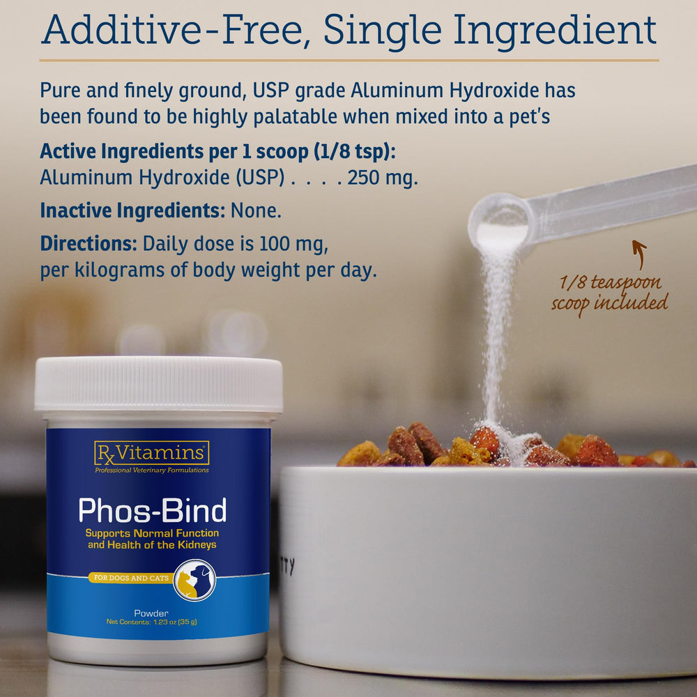 Rx Vitamins Phos-Bind single-ingredient formula emphasizes safety and clarity.