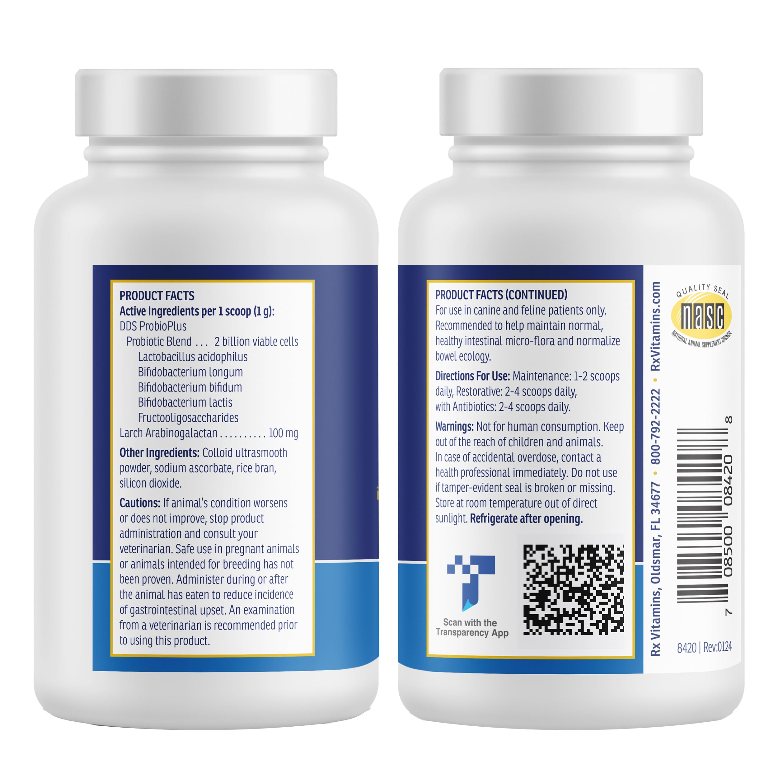 Vet-approved Rx Biotic seal reassures pet probiotic quality.