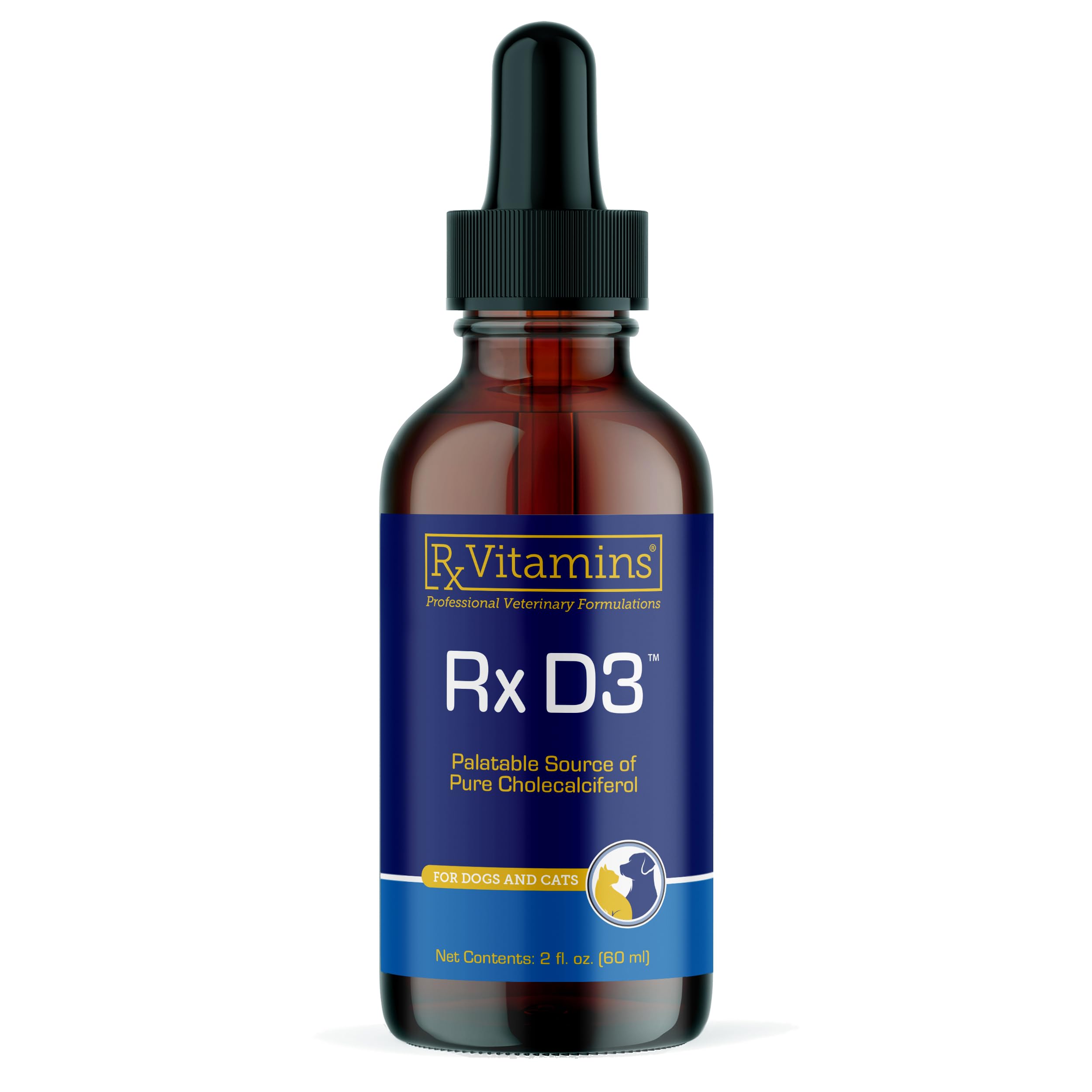 Rx Vitamins Rx D3 pet drops bottle shown for easy daily dosing and bone support
