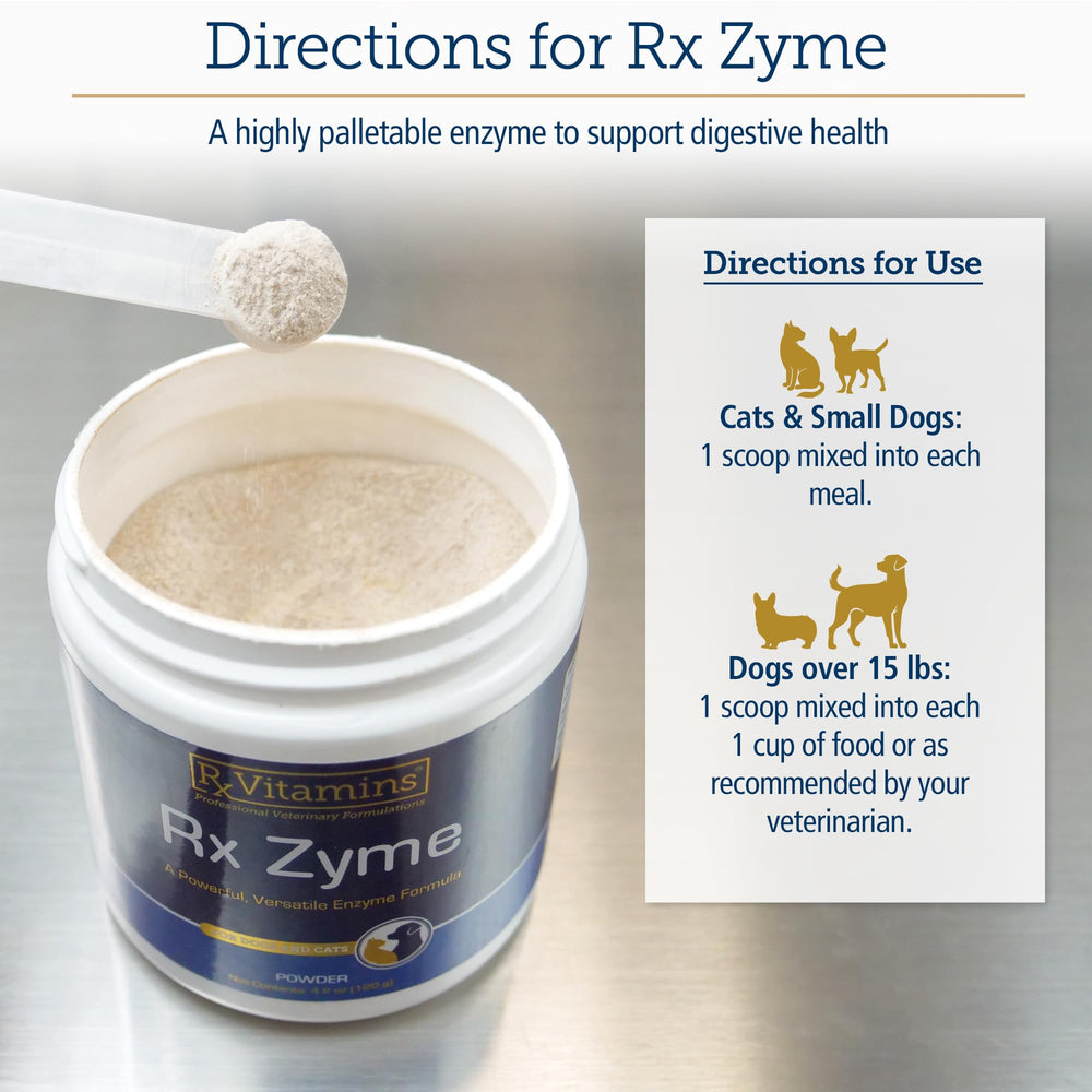 Rx Vitamins Rx Zyme Powder scoop measures daily digestive support accurately.