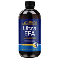 Rx Vitamins Ultra EFA Omega 3 bottle pouring for easy feeding and coat health.