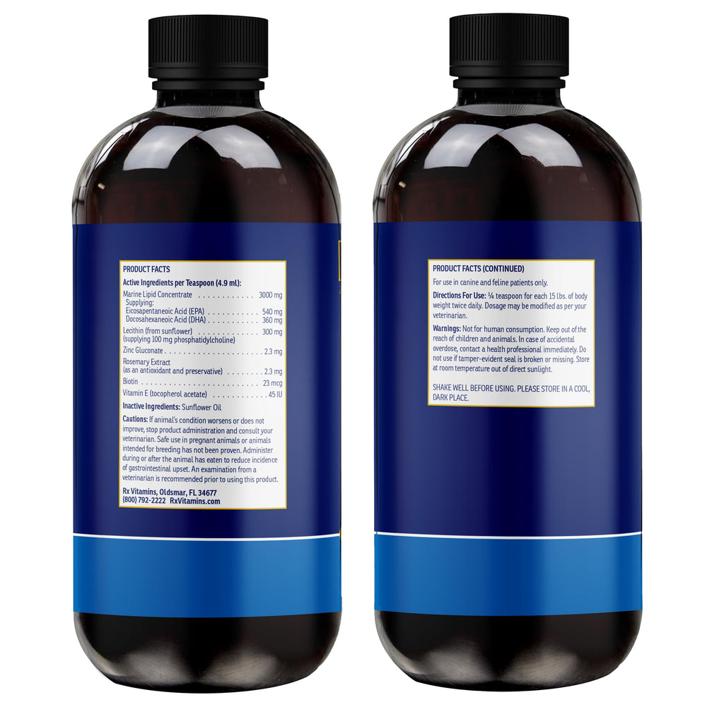 Rx Vitamins Ultra EFA Omega 3 biotin vitamin E closeup for skin and coat