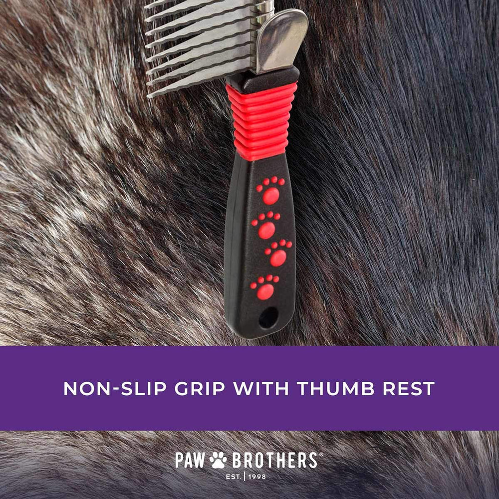 Paw Brothers 12-blade dematting tool in use removing mats with gentle precision