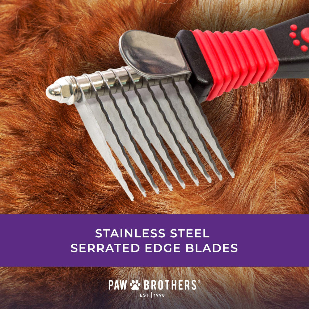 ryan's pet supplies paw brothers ergonomic grip dematting tool in hand for controlled grooming