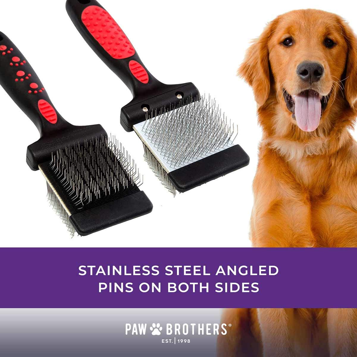 Paw Brothers flexible brush head contours to pet body for gentle grooming