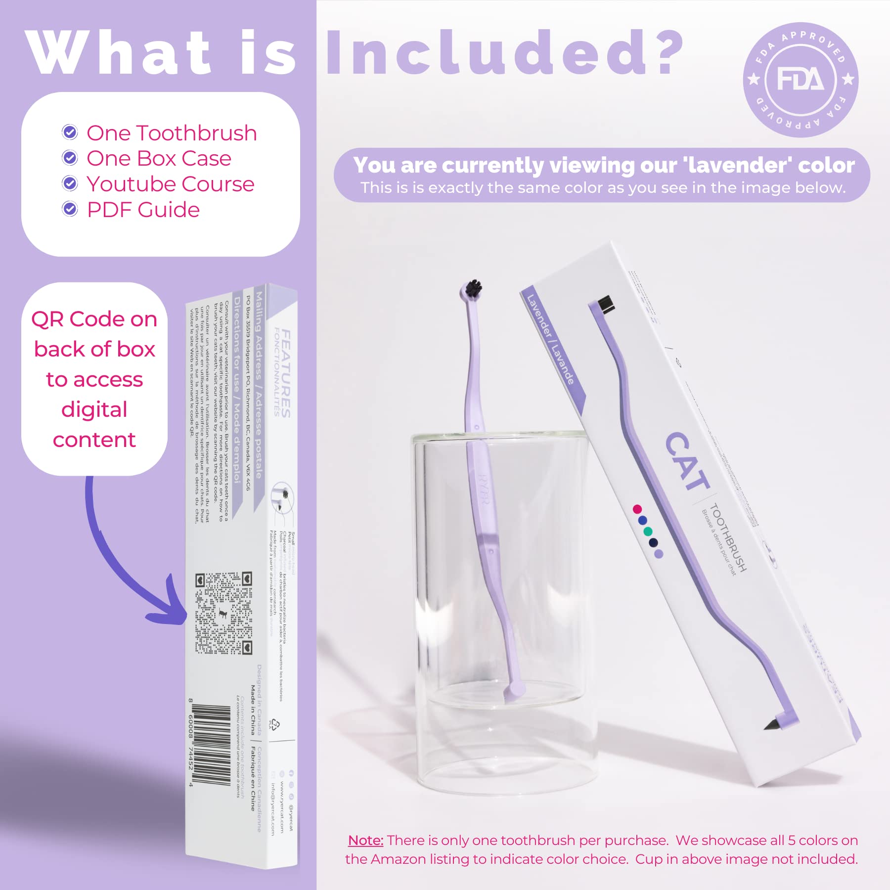 Cat brushing action with RYERCAT Lavender toothbrush in use