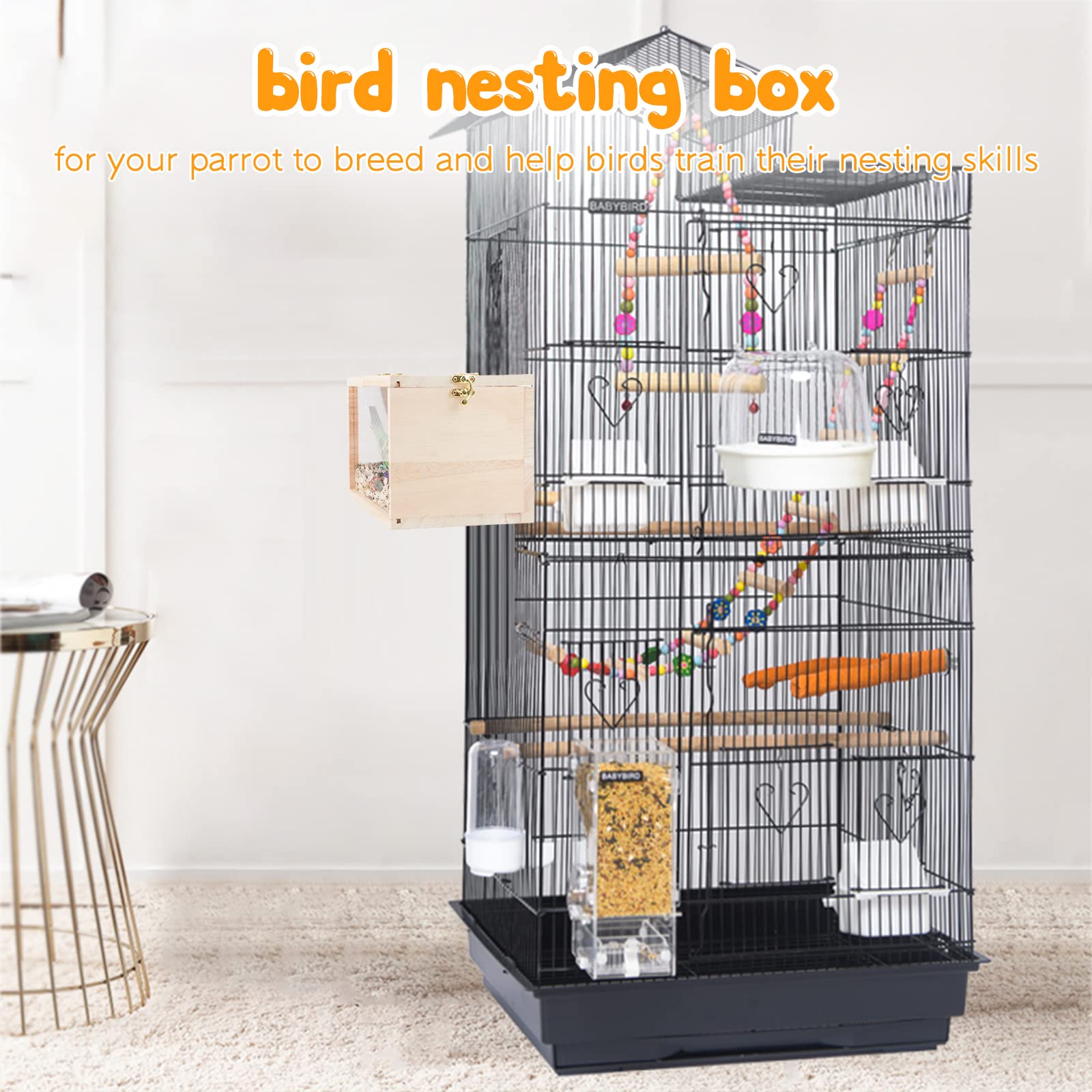 Rypet wood bird house creates a quiet nesting habitat.