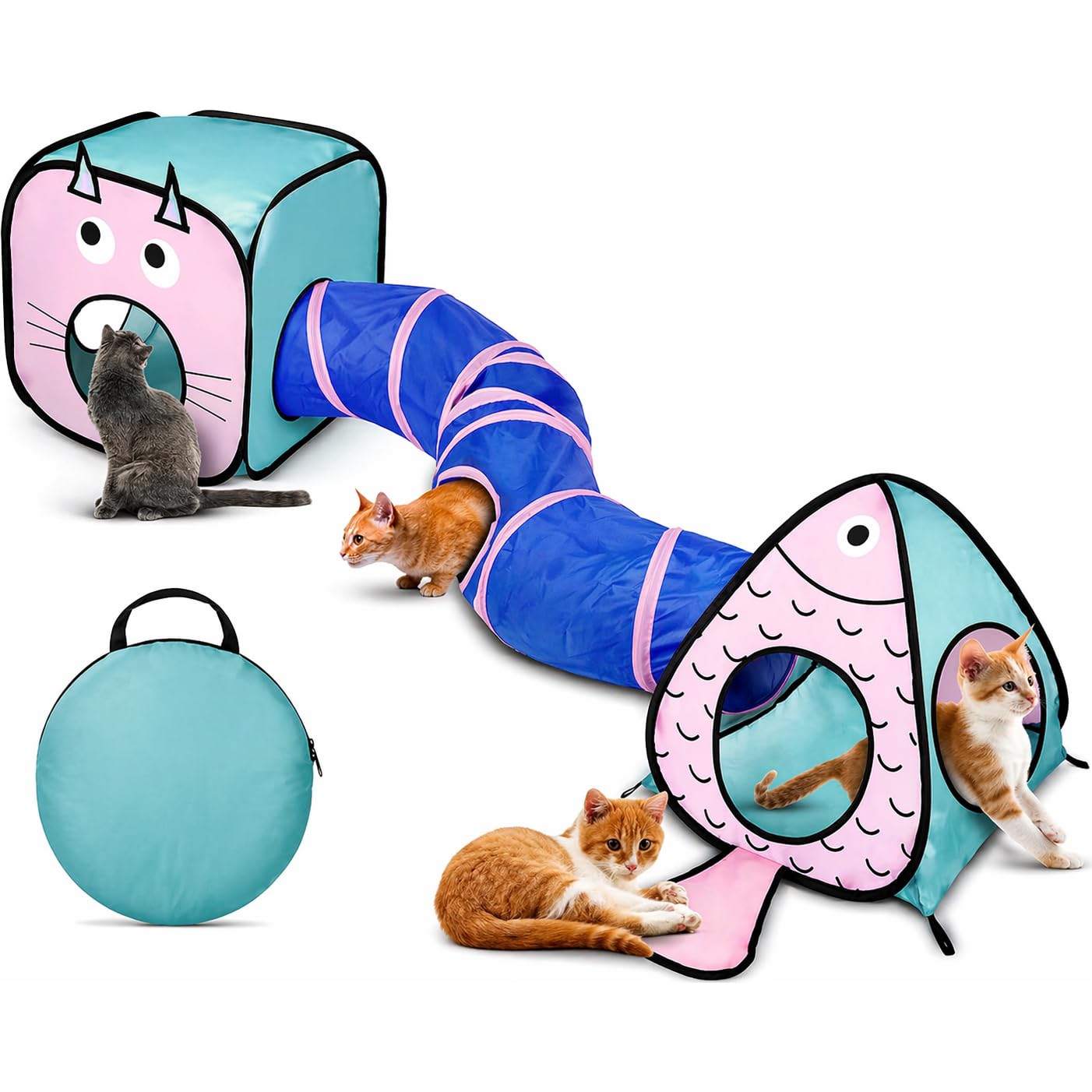 Rypet cat toy tunnel with cubes bundle for playful exploration and cozy hiding spots.