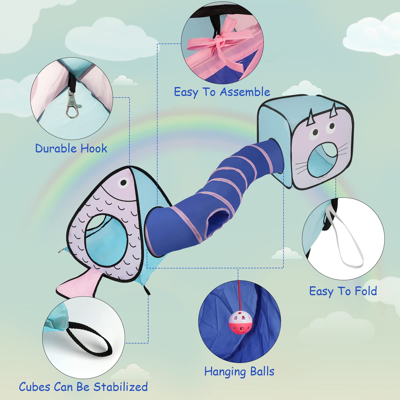 Rypet collapsible cat tunnel folds neatly for easy storage and travel.