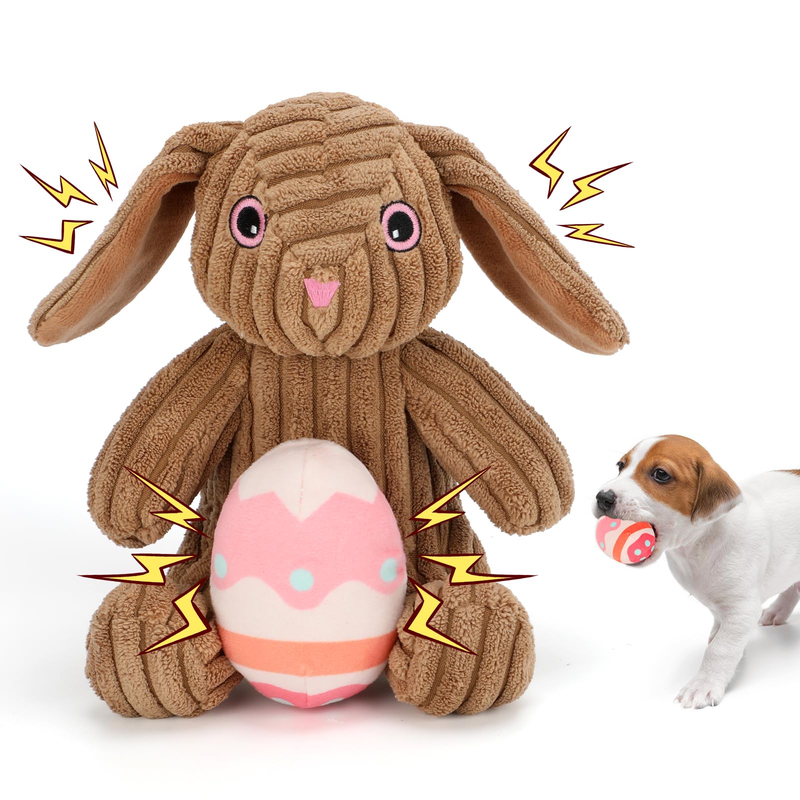 Rypet Easter bunny dog toy with squeaker for interactive play