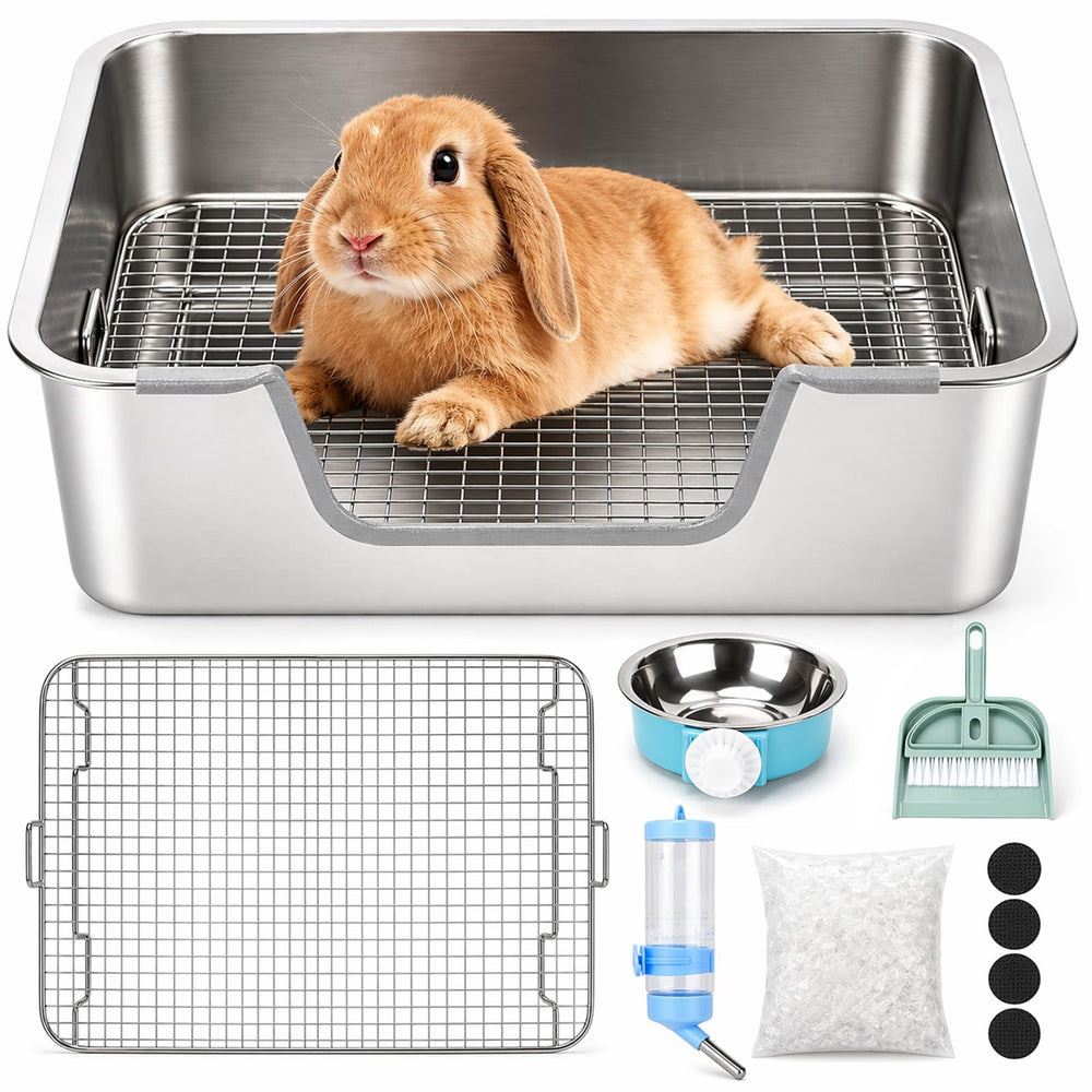 Rypet large rabbit litter box front view with spacious interior for comfortable toileting.