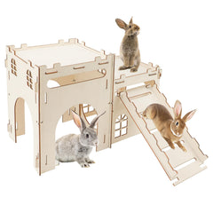 Rypet large wooden rabbit castle with stair; spacious retreat for small pets.