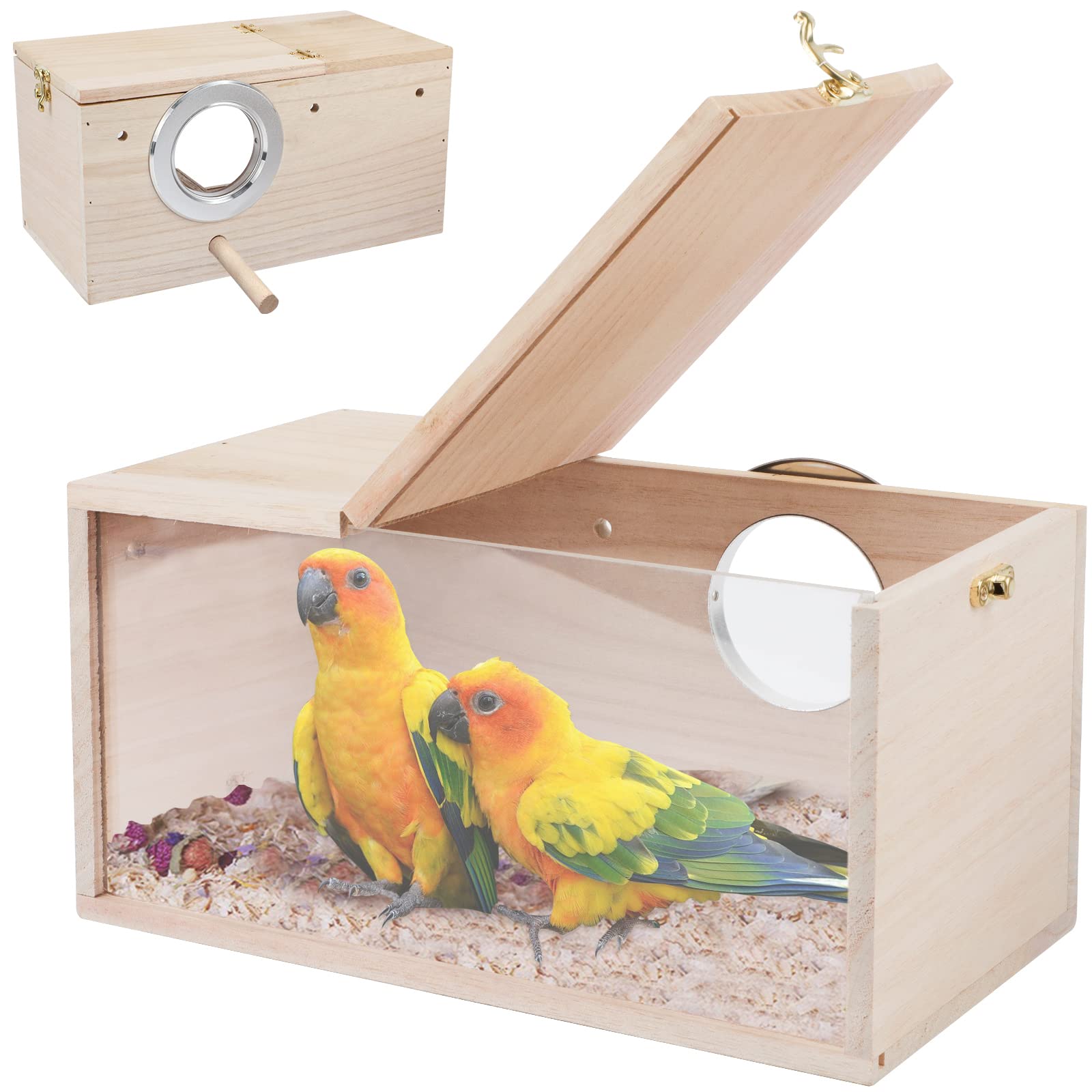 Rypet parakeet nesting box with transparent design for clear observation.
