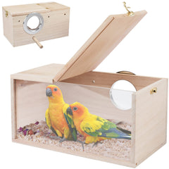 Rypet parakeet nesting box with transparent design for clear observation.