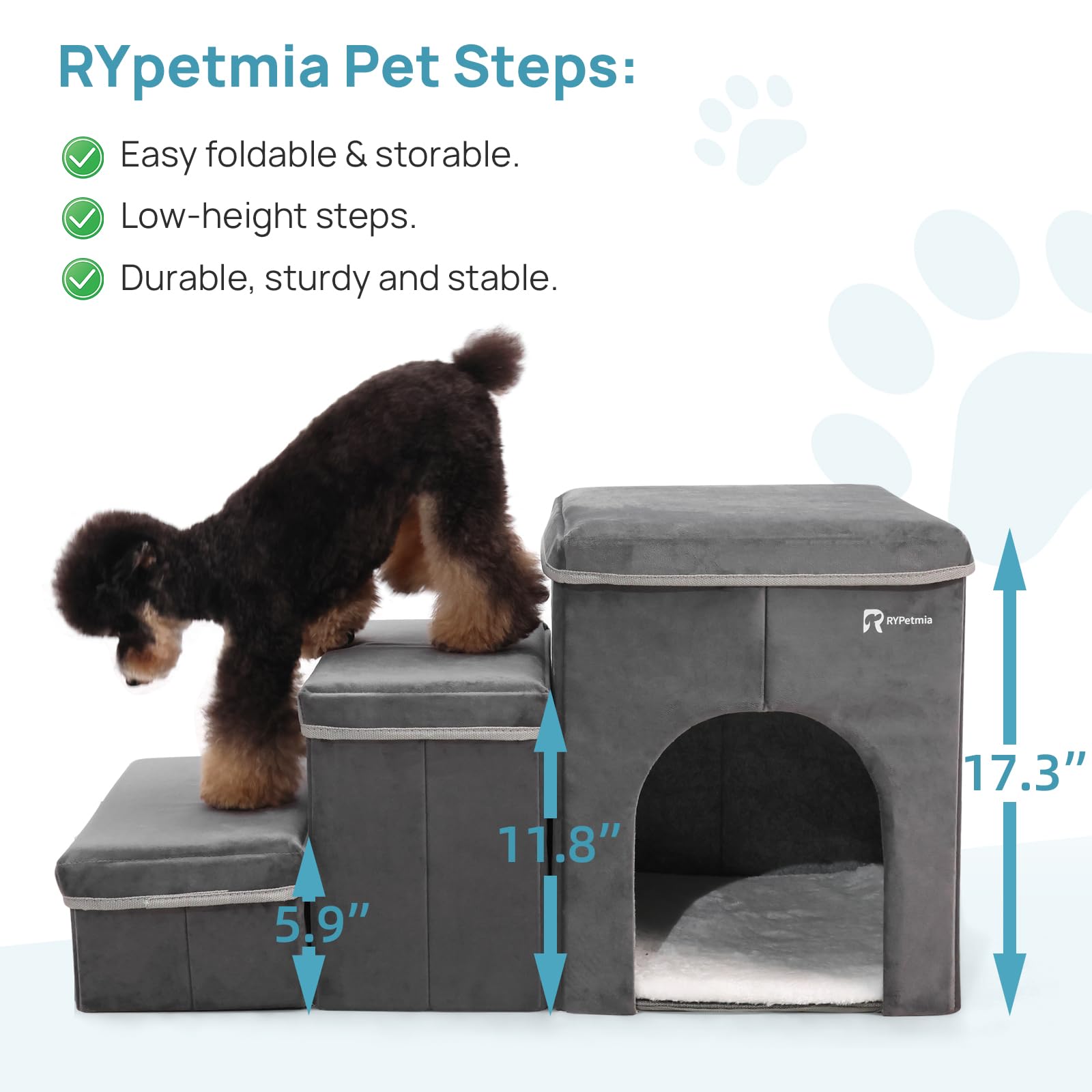 RYpetmia supports up to 120 lbs, sturdy for small to medium dogs.
