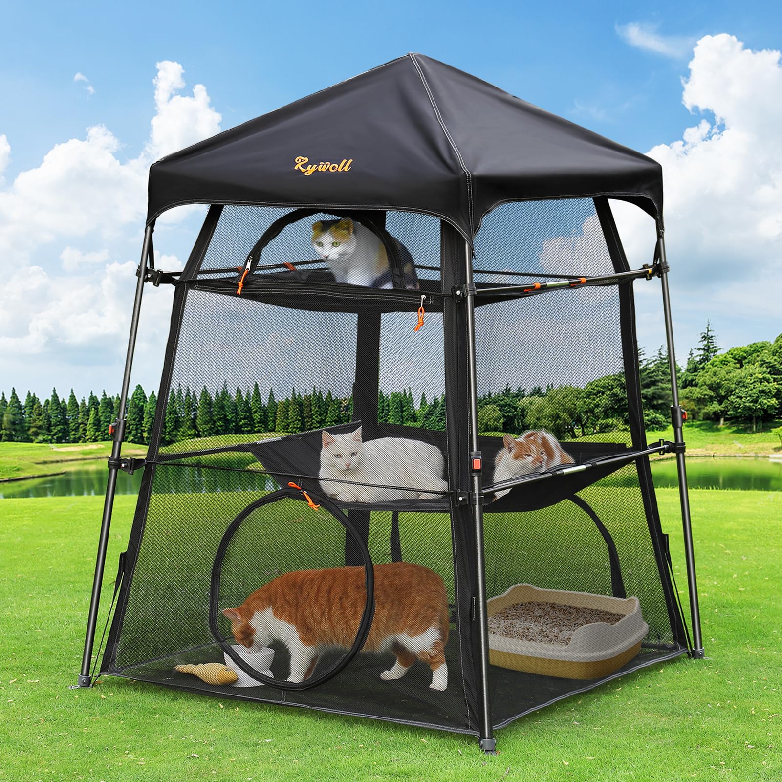Rywell extra-large catio assembly-ready shows a sturdy outdoor setup for safe play.