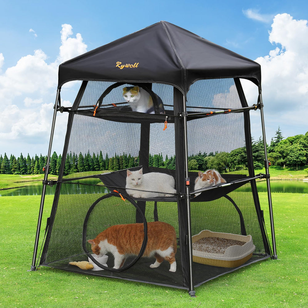 Rywell extra-large catio assembly-ready shows a sturdy outdoor setup for safe play.