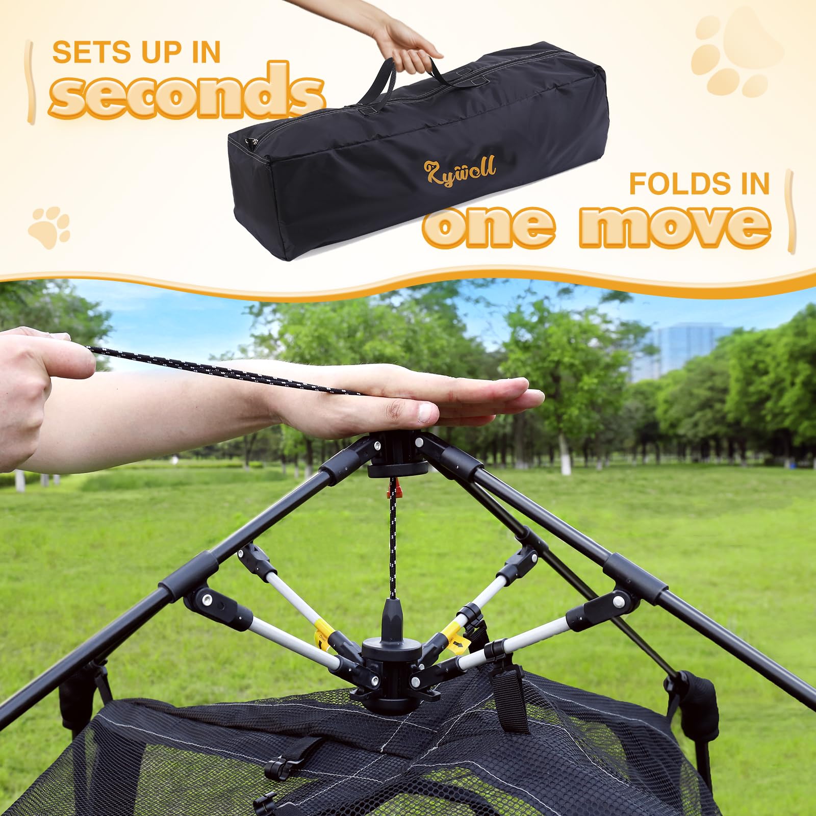 Rywell foldable enclosure with carry pouch for easy travel and storage.