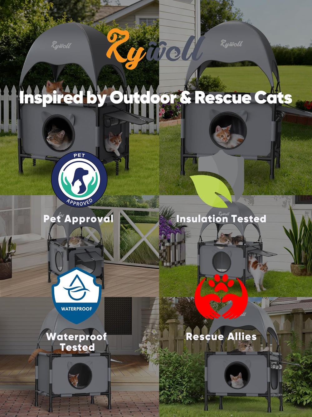 Rywell outdoor cat house easy setup requires no tools.