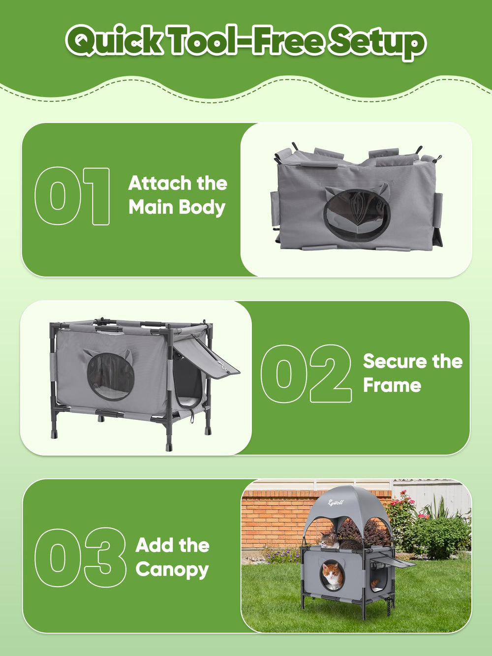 Rywell outdoor cat house ground stakes secure it against wind.