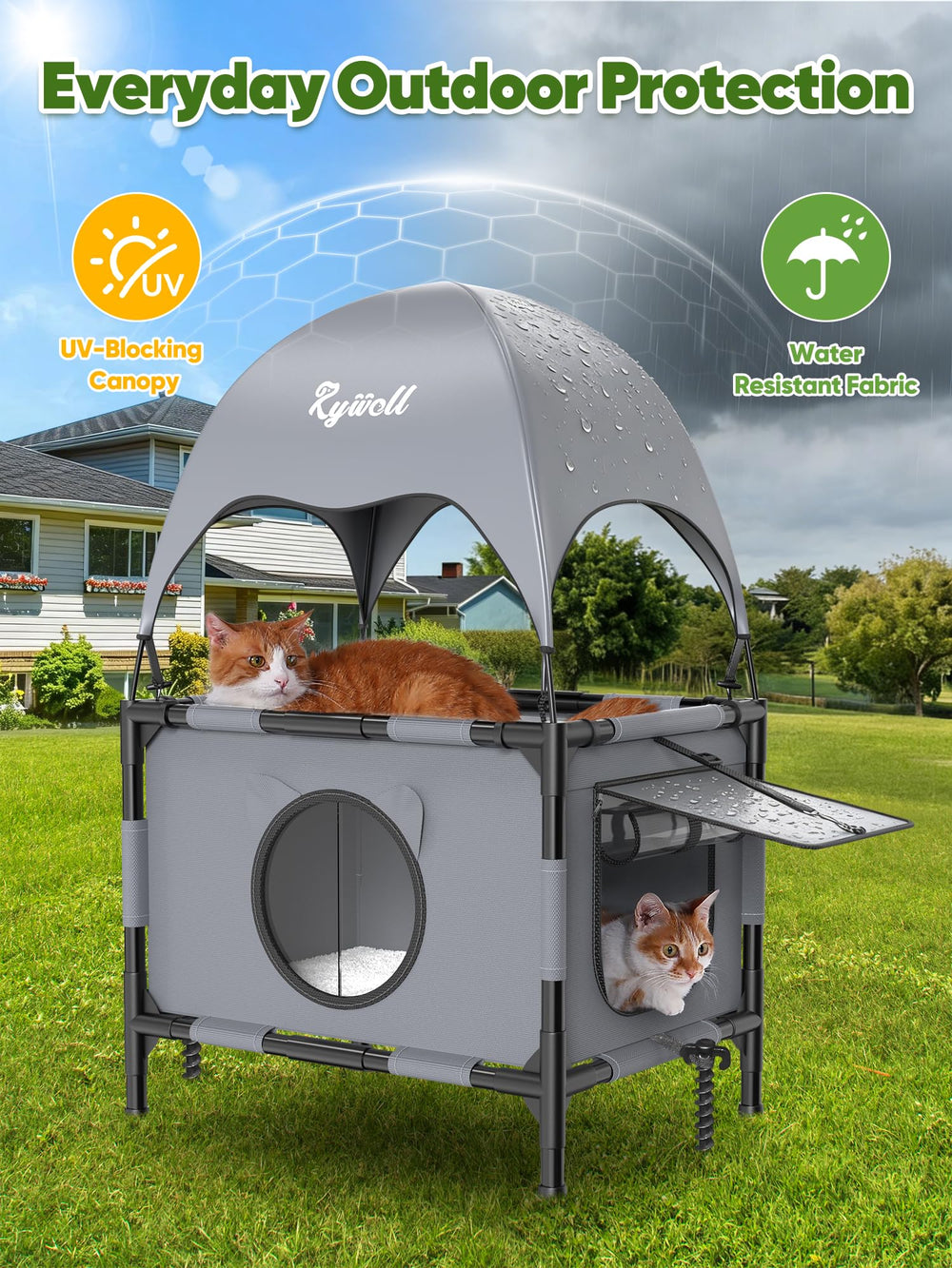 Rywell outdoor cat house lower den creates a shaded retreat for deep naps.