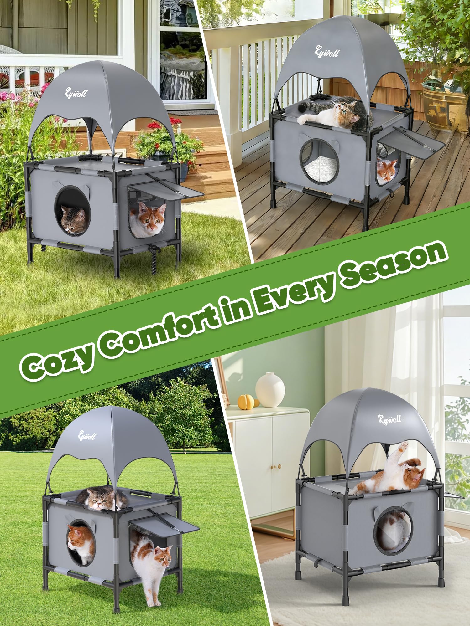 Rywell outdoor cat house reversible pad offers cool and plush comfort.