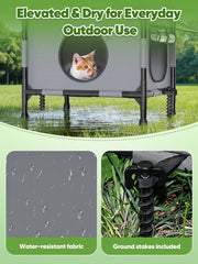Rywell outdoor cat house sun canopy provides UV protection and cooling shade.