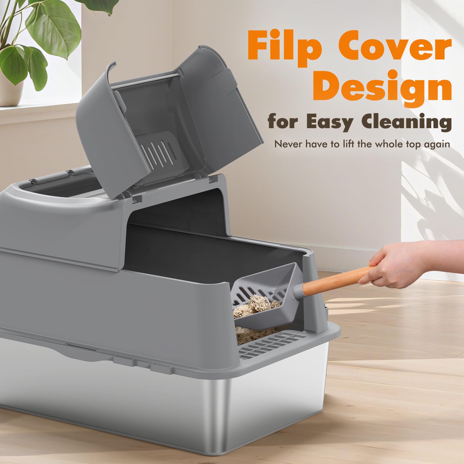 Rywell 40L capacity litter box ideal for large cats or multi-cat homes.