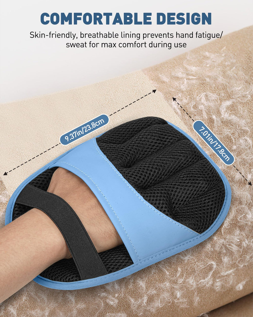 RZPTL magic brush glove used on a sofa to remove fur quickly