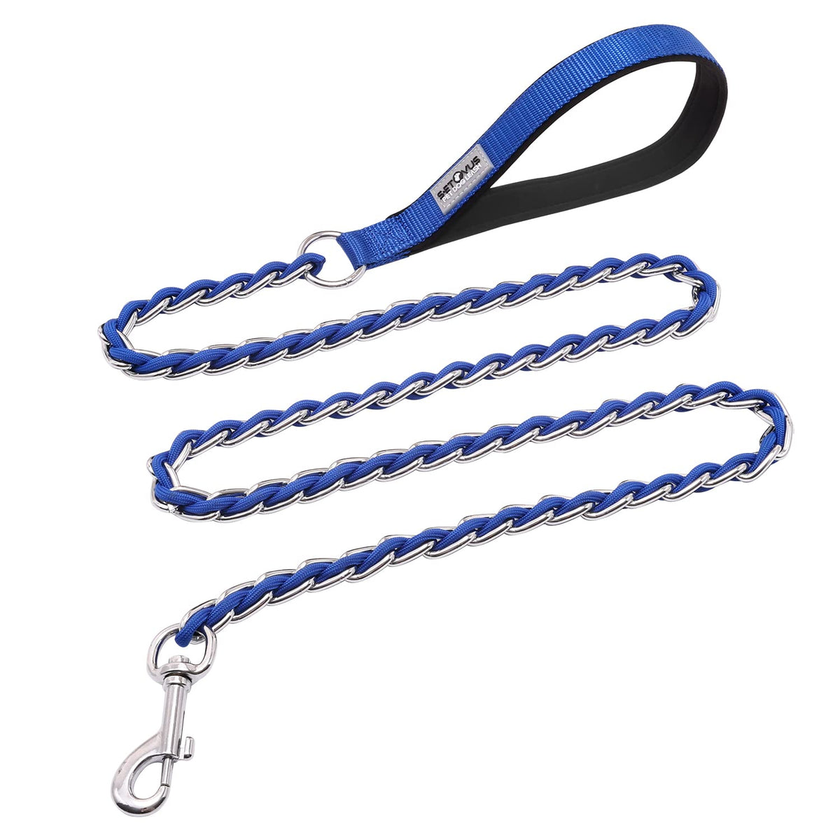 S-ETOVUS chain dog leash in blue, 4ft length, comfortable control for medium to large dogs.