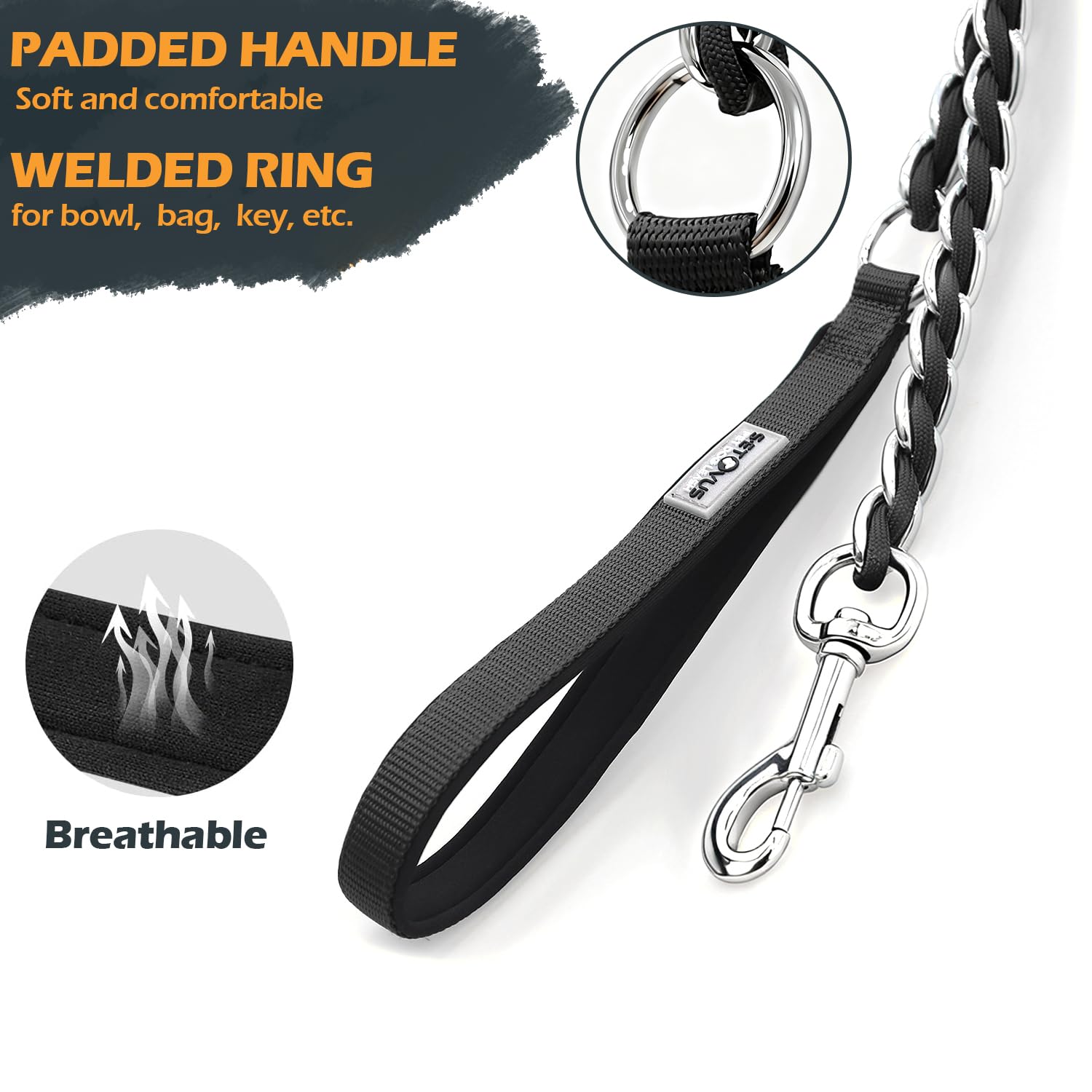S-ETOVUS chain dog leash chew-proof metal close-up with reinforced links