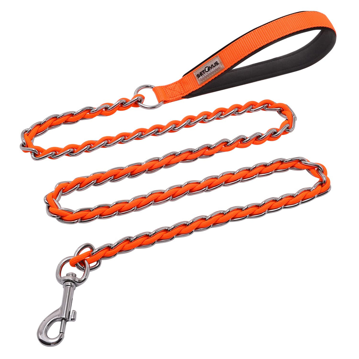 S-ETOVUS chain dog leash at 5.2ft with padded handle for comfort.