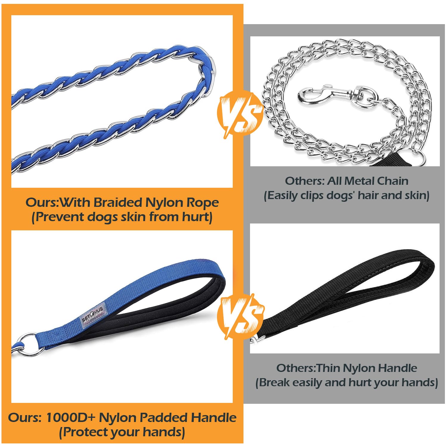 S-ETOVUS padded blue handle leash provides a soft grip and hand protection.