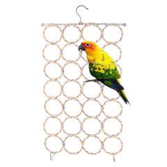 Close-up of S-Mechanic parrot climbing net showing sturdy raffia and metal rings.