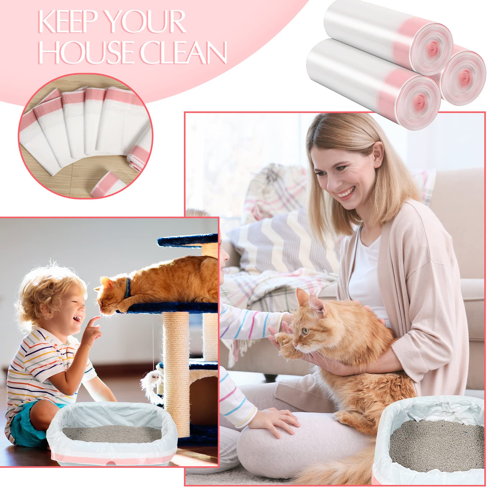 Sabary 30-pack pink cat litter box liners for long-lasting supply