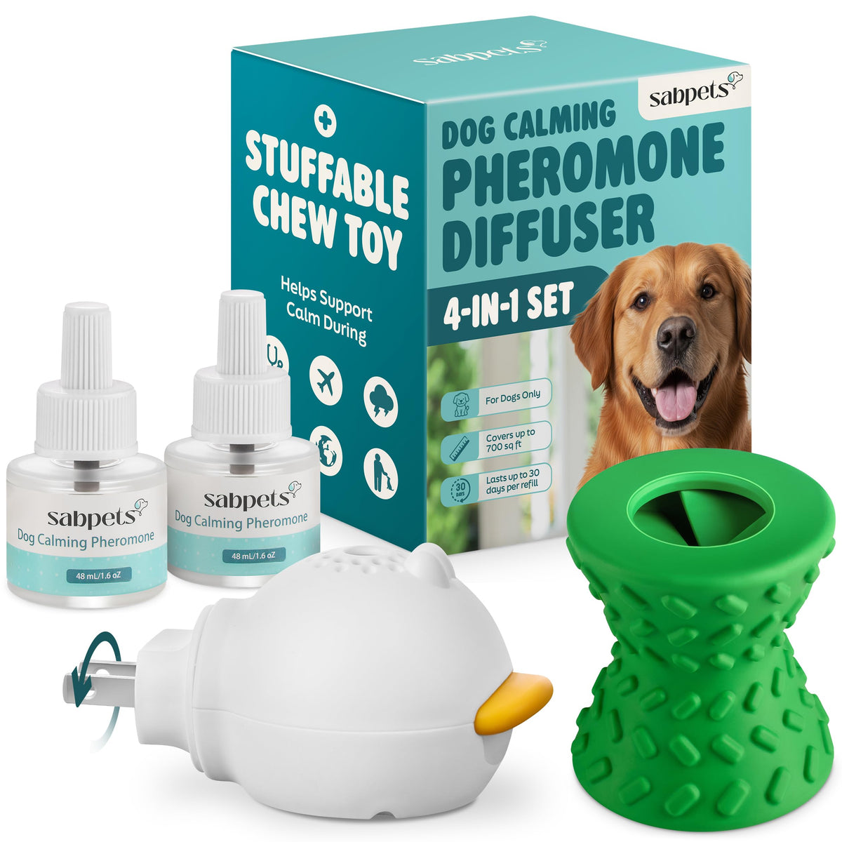 SabPets dog calming diffuser kit plugged in in living room to support calm behavior