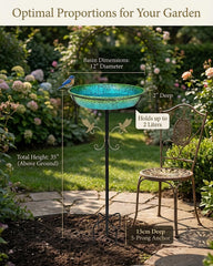 SAC SMARTEN ARTS bird bath with iridescent blue-green finish attractively finished.